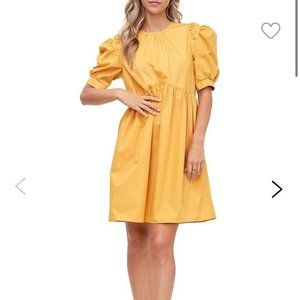 En Saison Puffed-Sleeve Yellow Empire Dress